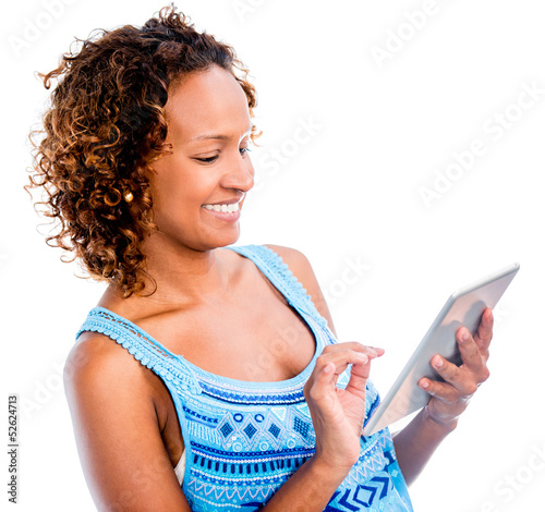 Photo: Woman using app on a tablet Woman using app on a tablet