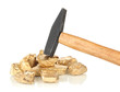 Golden nuggets with hummer isolated on white