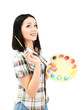 Quadro Beautiful young woman painter with brushes and palette,