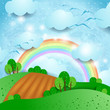 Vector: Fantasy landscape with cultivated fields Fantasy landscape with cultivated fields