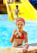 Children on water slide at aquapark.