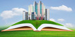 abstract modern building on green grass