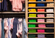 Colour shirts at shelf in shop