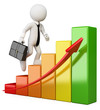 3D white people. Businessman climbing a bar graph