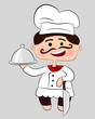 Chef with knife and dish