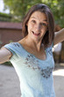dynamic cheerful woman outdoors 