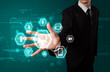 Businessman pressing virtual media type of buttons