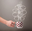 Coffee mug with hand drawn speech bubbles