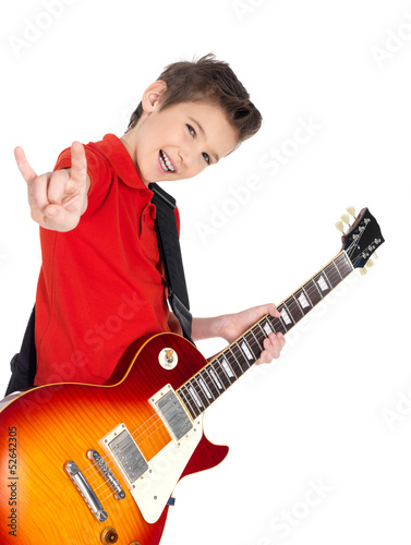Photo: Portrait of young boy with a electric guitar Portrait of young boy with a electric guitar