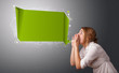 Young woman with modern speech bubble