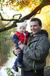 father and son on a walk