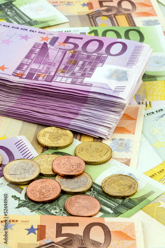 Photo: many euro banknotes many euro banknotes