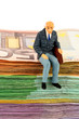 senior sitting on bills
