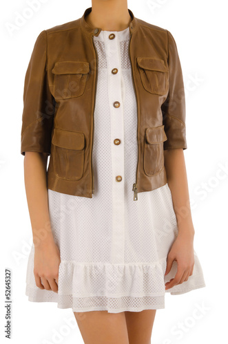 Photo: Woman in fashion dress concept on white Woman in fashion dress concept on white