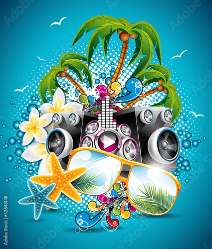 Vector: Vector Summer Beach Party Flyer Design with sunglasses Vector Summer Beach Party Flyer Design with sunglasses