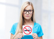 woman with smoking restriction sign