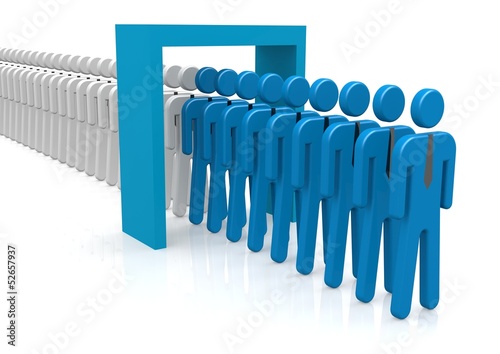 Illustration: People and door blue People and door blue
