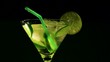 Rotating cocktail with a lime close up