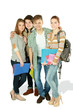 Large group of smiling friends standing together