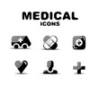 Black glossy medical icon set