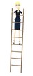 3d render of cartoon character on a ladder