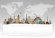 Travel the world concept torned paper monument