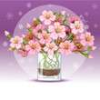 Background with cherry blossom in a glass