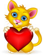 cute Cat cartoon holding heart love