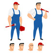 Funny plumber mascot in different poses
