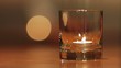 Candle light inside a glass. Your text on the bokeh.