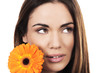 Photo: woman portrait with orange flower woman portrait with orange flower