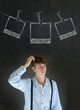 Businessman, teacher or student with chalk instant photos