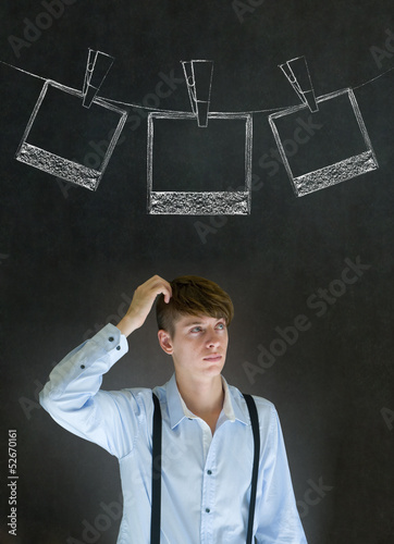 Photo: Businessman, teacher or student with chalk instant photos Businessman, teacher or student with chalk instant photos
