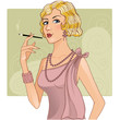 Cute girl in retro style with cigarette