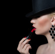 Photo: Beautiful blonde girl with red lipstick Beautiful blonde girl with red lipstick