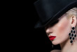 Beautiful blonde girl with red lips