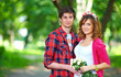 romantic young couple in spring park