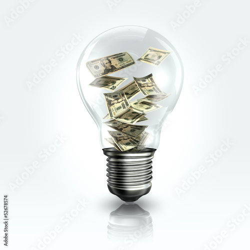 Illustration: A light bulb with a Dollar banknot inside A light bulb with a Dollar banknot inside