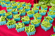 Boxes of fresh peas at the market