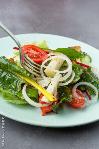 Photo: Mixed salad leaves with vegetables and pecorino cheese Mixed salad leaves with vegetables and pecorino cheese