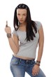 Provocative girl showing middle finger gesture