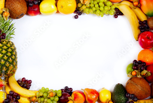 Photo: Border or frame of colorful fruits. Border or frame of colorful fruits.