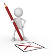 Illustration: 3d man drawing red pencil completed questionnaire 3d man drawing red pencil completed questionnaire