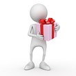 Illustration: 3d person bears a red box - gift 3d person bears a red box - gift