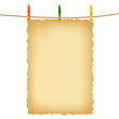 Vektor: Old paper background and clothes pins with rope Old paper background and clothes pins with rope