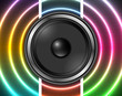 Speaker with abstract colorful background