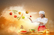 Asian female cooking with magic