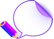 Vector: Violet cartoon pencil with paper speech bubble Violet cartoon pencil with paper speech bubble
