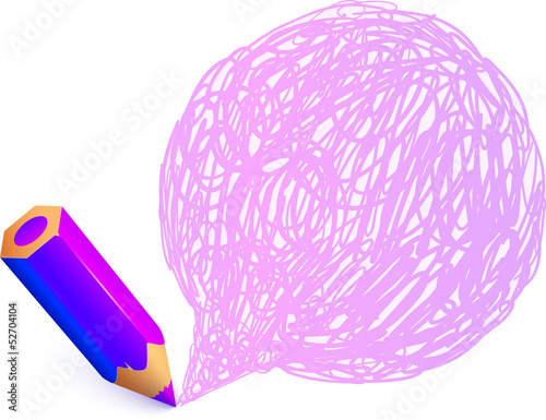 Vector: Violet cartoon pencil with doodle speech bubble Violet cartoon pencil with doodle speech bubble