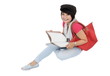 Cute asian young woman holding book, isolated